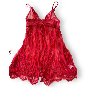 AvidLove Lace Sheer Open Front Babydoll Sexy Negligee Lingerie | Red, Small